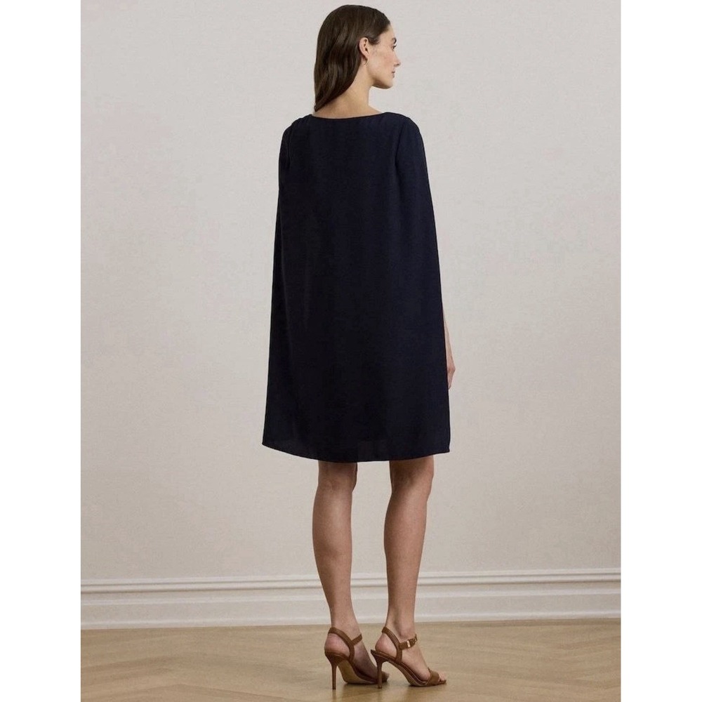 Lauren Ralph Lauren NWT Women's Georgette Cape Dress Navy Size 16  $195 - Picture 3 of 9